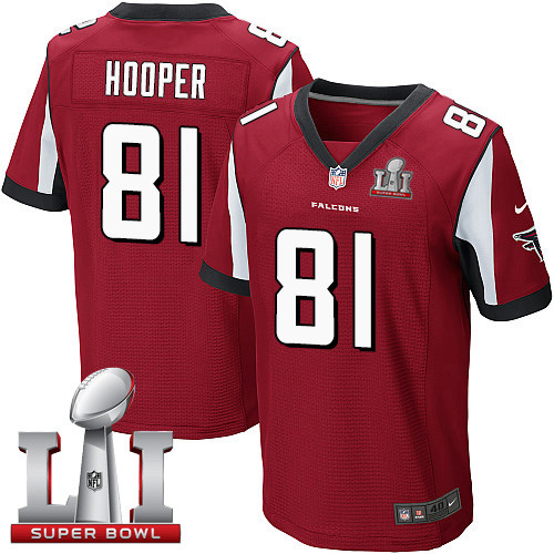 Nike Falcons #81 Austin Hooper Red Team Color Super Bowl LI 51 Men's Stitched NFL Elite Jersey - Click Image to Close